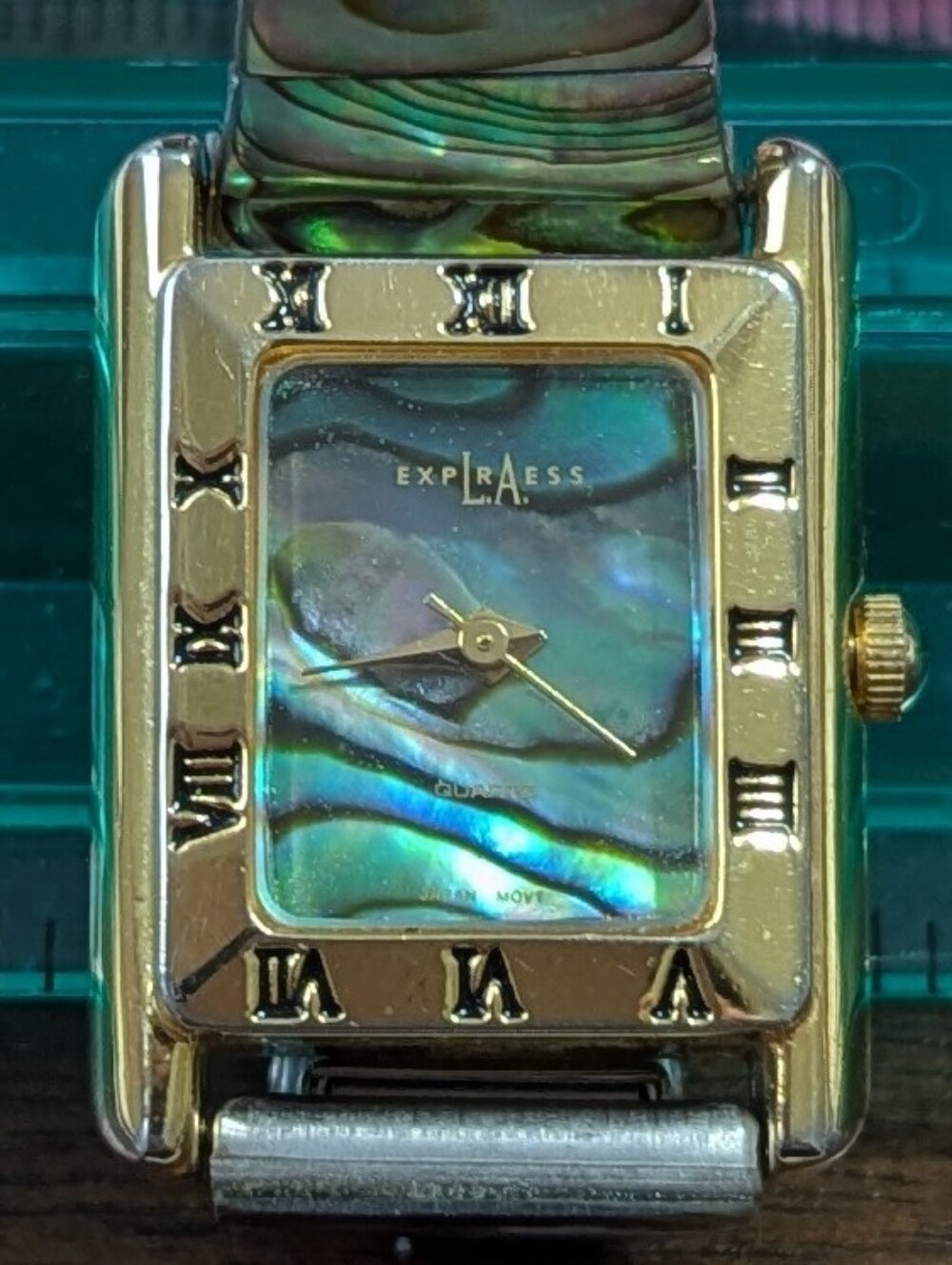 Abalone Shell Rectangular Gold-Tone Watch